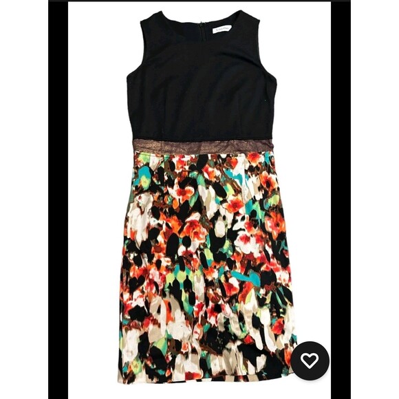 Calvin Klein Plus Size 14W Sheath Dress in Black/Tomato Multi-Color Floral - Picture 2 of 8